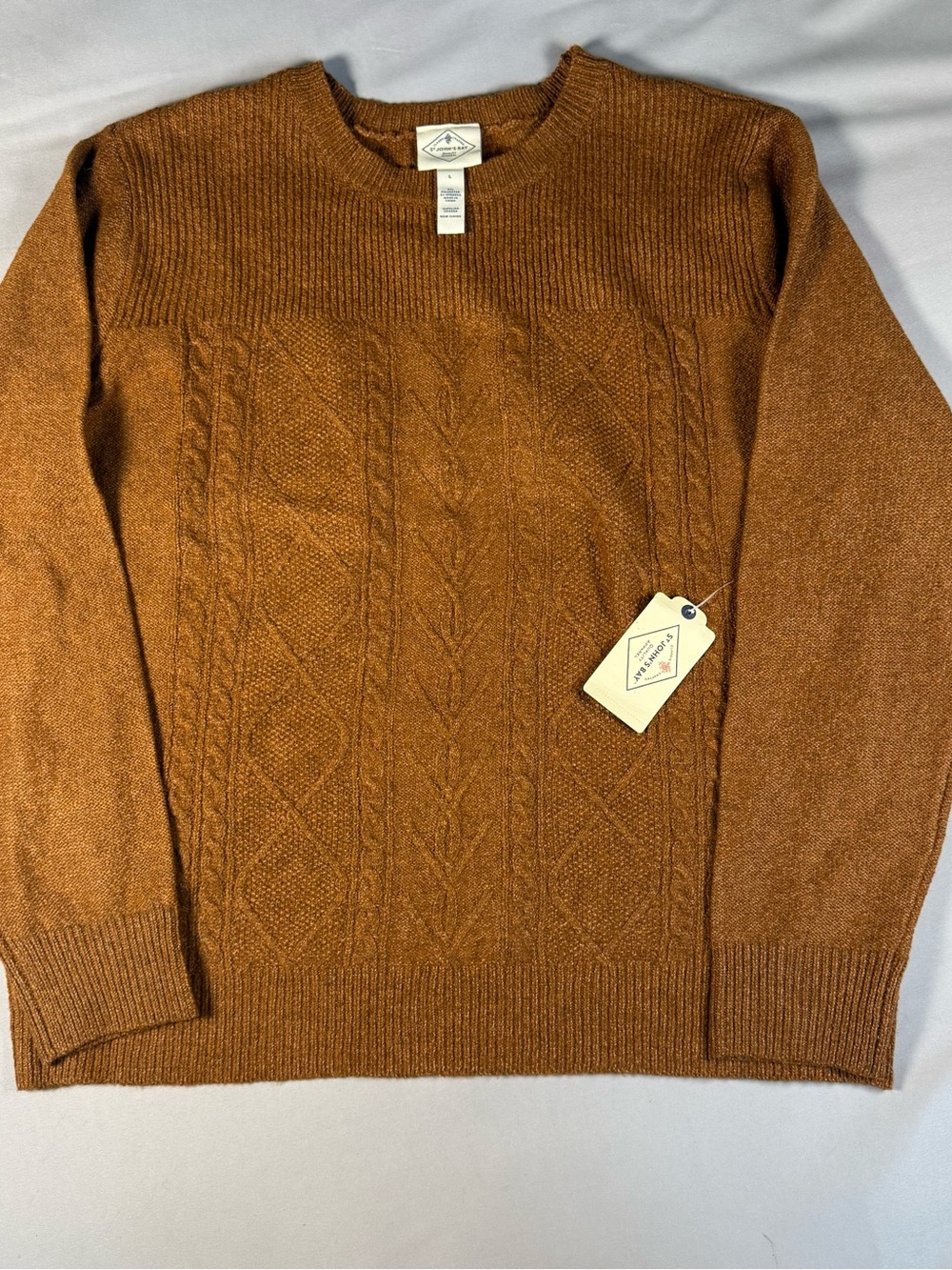 St. John's Bay Crewneck Cable Knit Sweater - Rust Brown